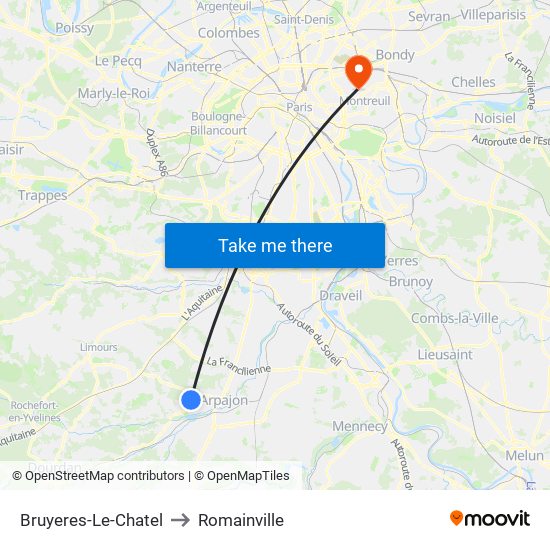 Bruyeres-Le-Chatel to Romainville map