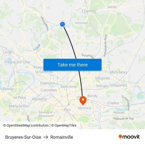 Bruyeres-Sur-Oise to Romainville map