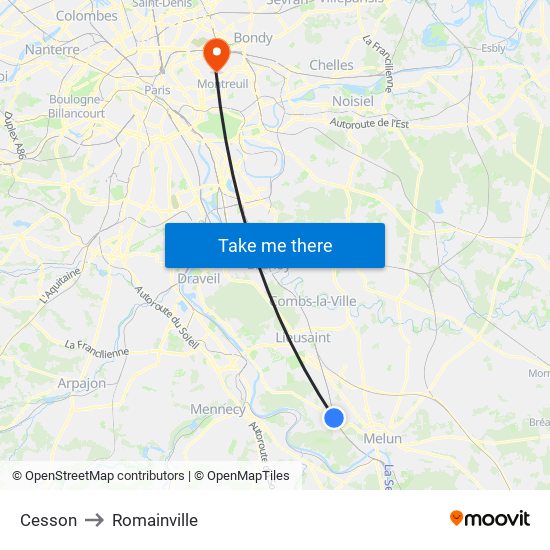 Cesson to Romainville map