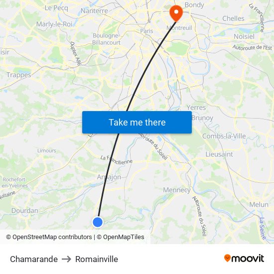 Chamarande to Romainville map