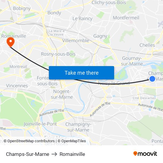 Champs-Sur-Marne to Romainville map