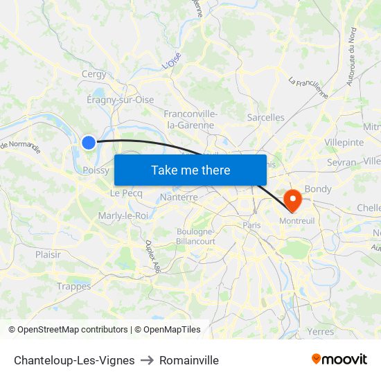 Chanteloup-Les-Vignes to Romainville map