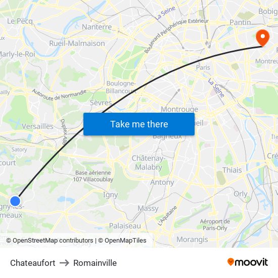 Chateaufort to Romainville map