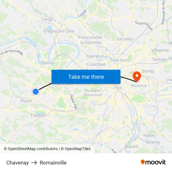 Chavenay to Romainville map