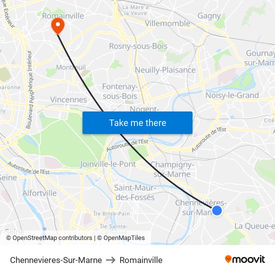 Chennevieres-Sur-Marne to Romainville map