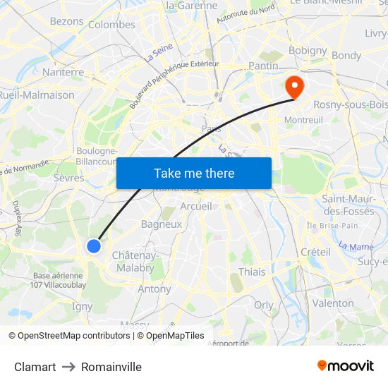 Clamart to Romainville map