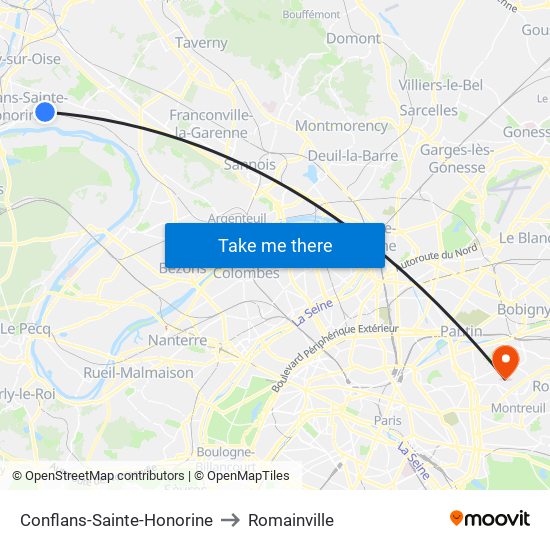 Conflans-Sainte-Honorine to Romainville map