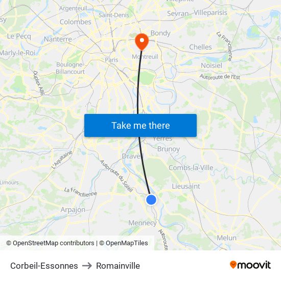 Corbeil-Essonnes to Romainville map