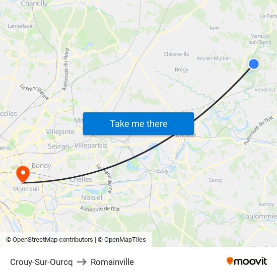 Crouy-Sur-Ourcq to Romainville map