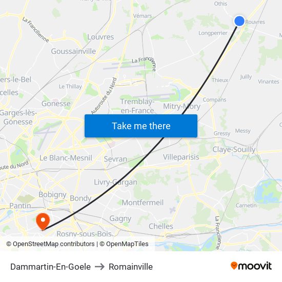 Dammartin-En-Goele to Romainville map