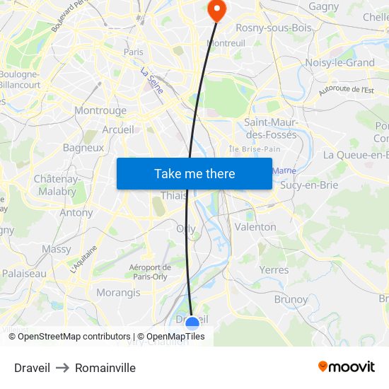 Draveil to Romainville map