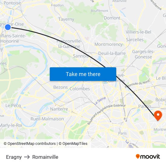 Eragny to Romainville map