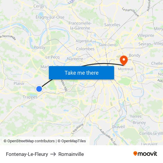 Fontenay-Le-Fleury to Romainville map