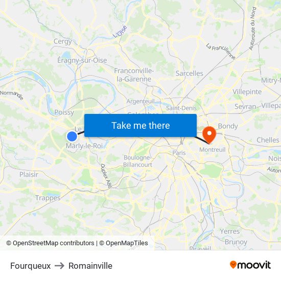 Fourqueux to Romainville map