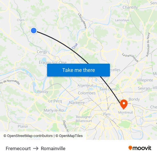 Fremecourt to Romainville map