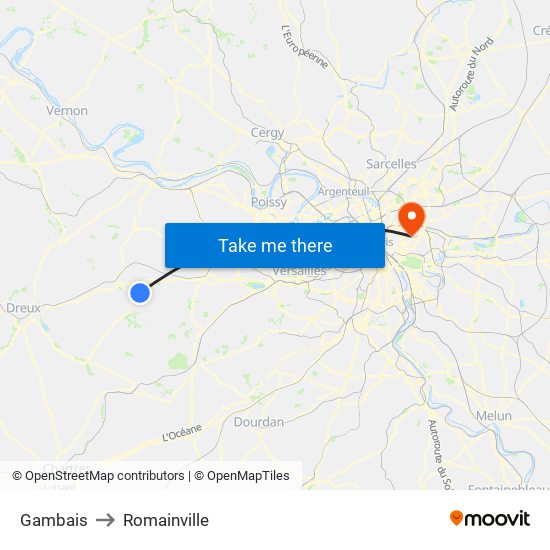 Gambais to Romainville map