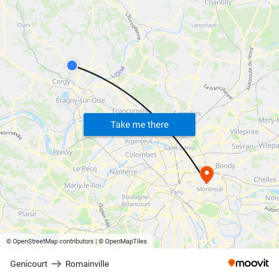 Genicourt to Romainville map