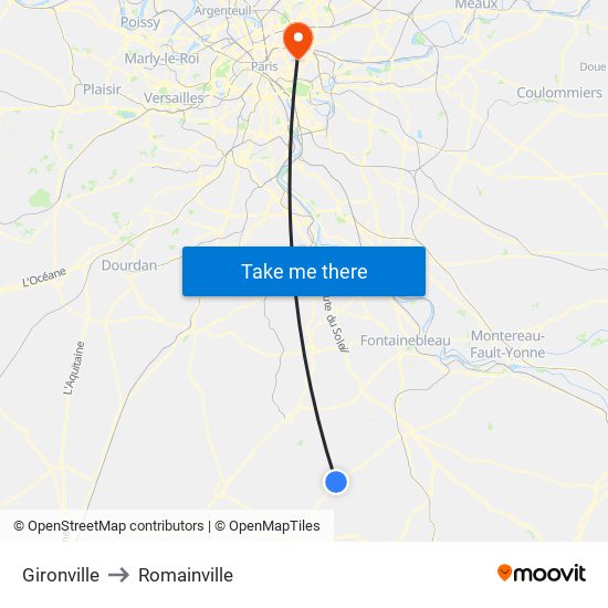 Gironville to Romainville map