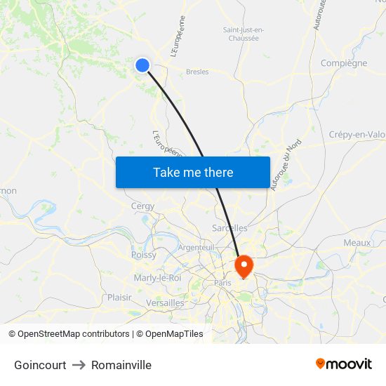 Goincourt to Romainville map