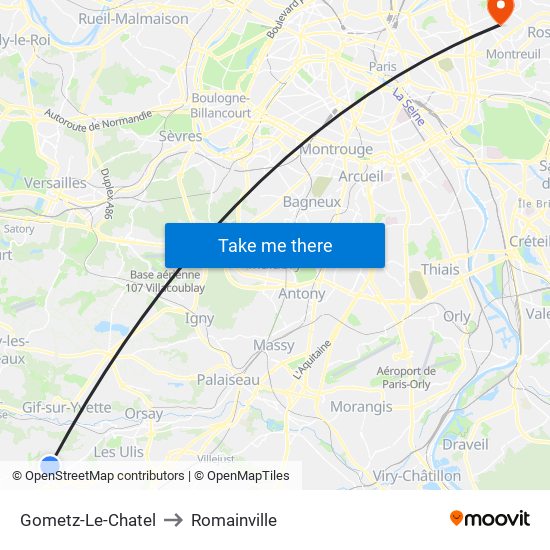 Gometz-Le-Chatel to Romainville map