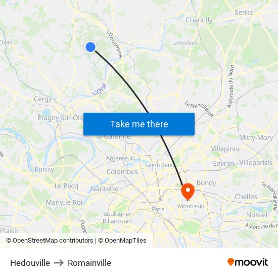 Hedouville to Romainville map