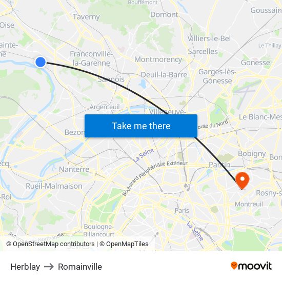 Herblay to Romainville map