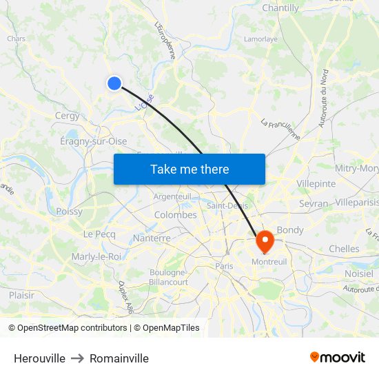 Herouville to Romainville map