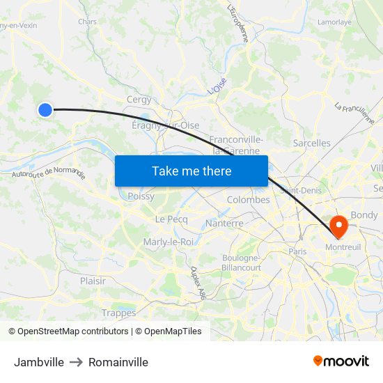 Jambville to Romainville map