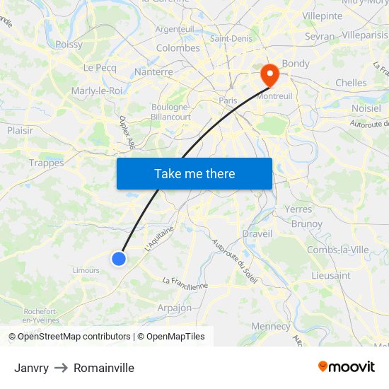 Janvry to Romainville map