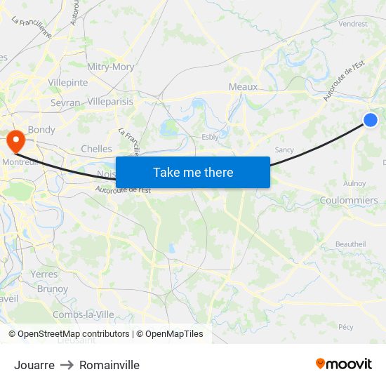 Jouarre to Romainville map