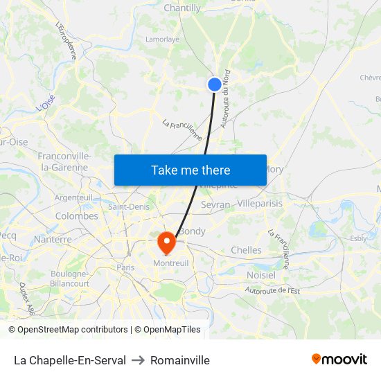 La Chapelle-En-Serval to Romainville map