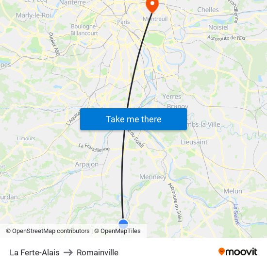 La Ferte-Alais to Romainville map