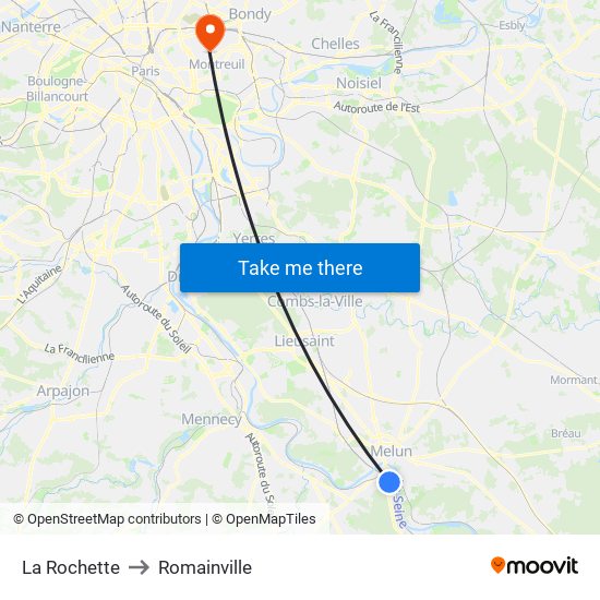 La Rochette to Romainville map