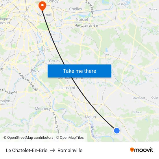 Le Chatelet-En-Brie to Romainville map
