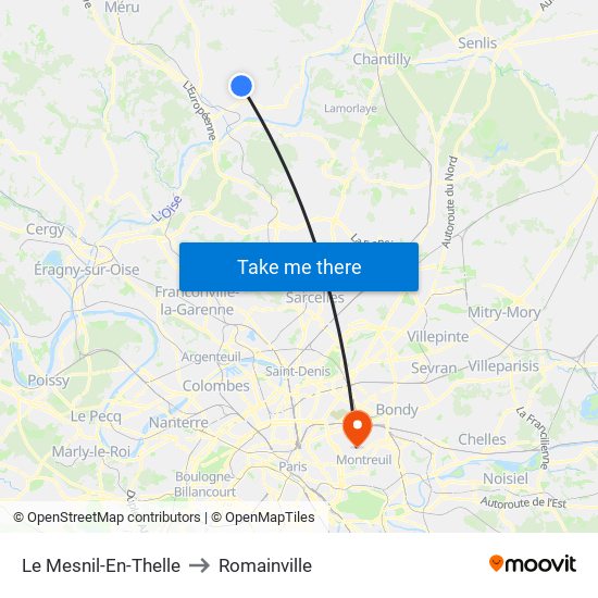 Le Mesnil-En-Thelle to Romainville map