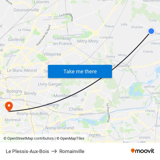 Le Plessis-Aux-Bois to Romainville map