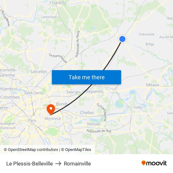 Le Plessis-Belleville to Romainville map