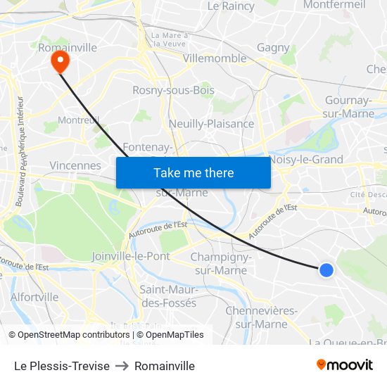 Le Plessis-Trevise to Romainville map