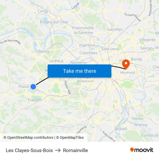 Les Clayes-Sous-Bois to Romainville map