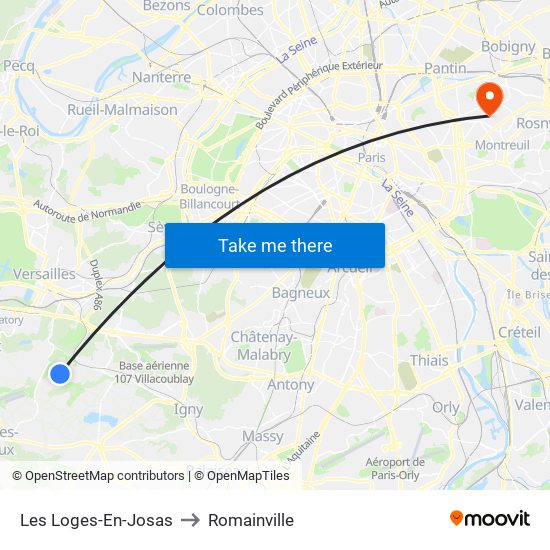 Les Loges-En-Josas to Romainville map