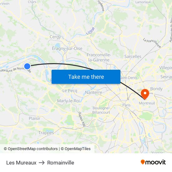 Les Mureaux to Romainville map