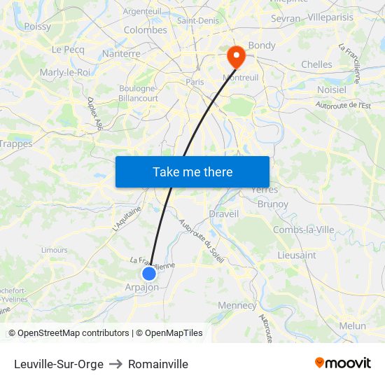 Leuville-Sur-Orge to Romainville map