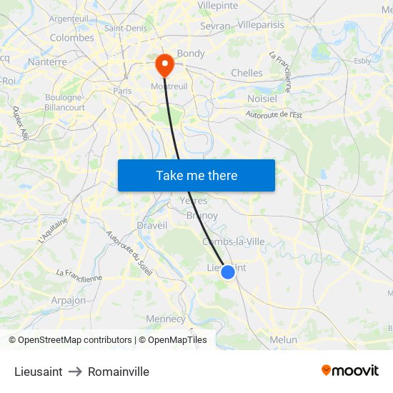 Lieusaint to Romainville map
