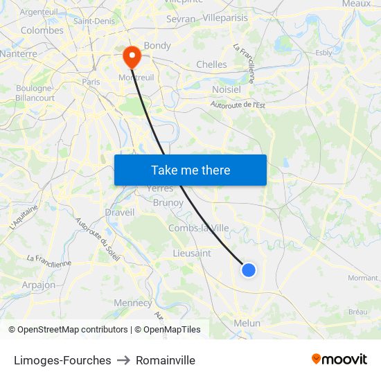 Limoges-Fourches to Romainville map