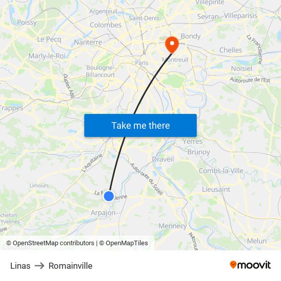 Linas to Romainville map