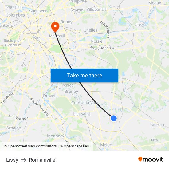 Lissy to Romainville map