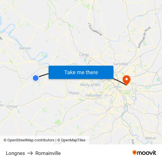 Longnes to Romainville map