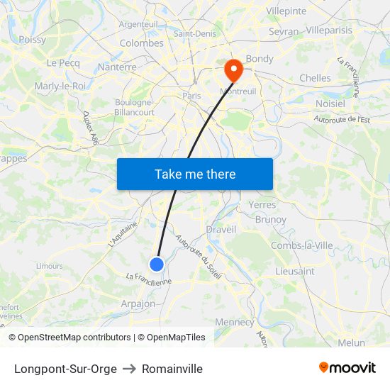 Longpont-Sur-Orge to Romainville map