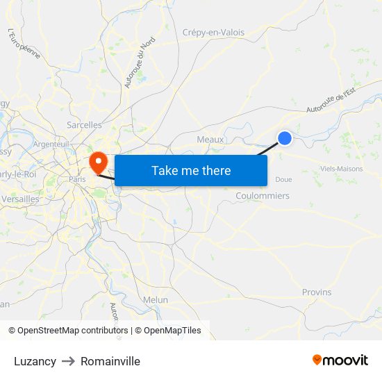 Luzancy to Romainville map