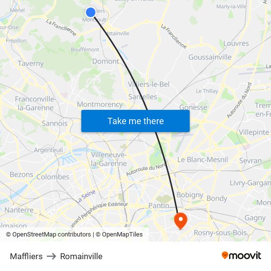 Maffliers to Romainville map